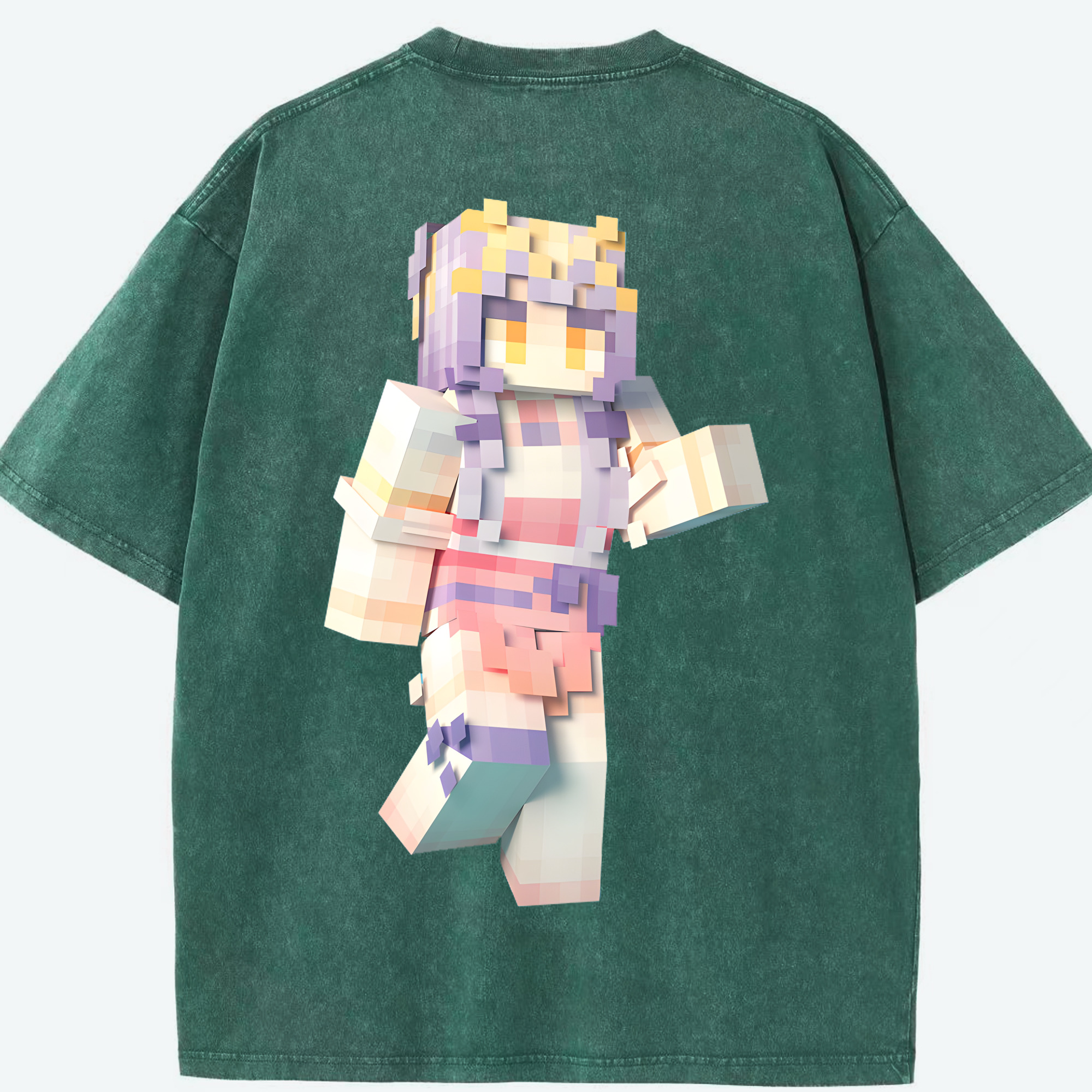 （画像用） マインクラフト ブロックの世界 Minecraft MC Block world 綿100% ヴィンテージ風 半袖Tシャツ（背面プリント）
